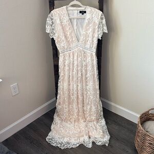 Cream and White Lace Maxi Dress